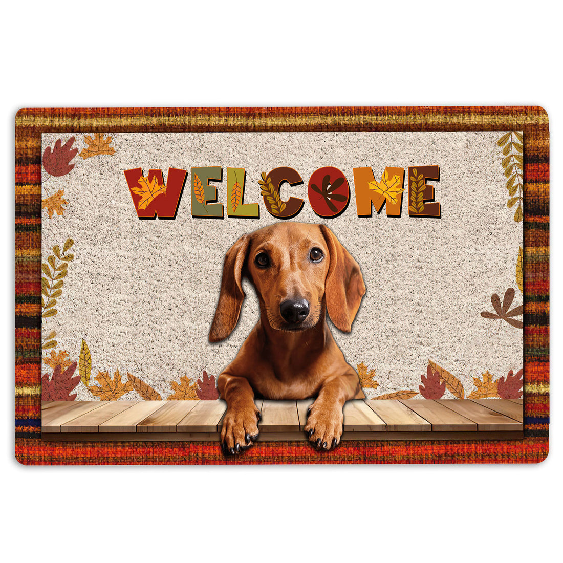 Ohaprints-Doormat-Outdoor-Indoor-Dachshund-Dog-Welcome-Fall-Autumn-Pumpkin-Spice-Maple-Leaf-Rubber-Door-Mat-1700-18'' x 30''