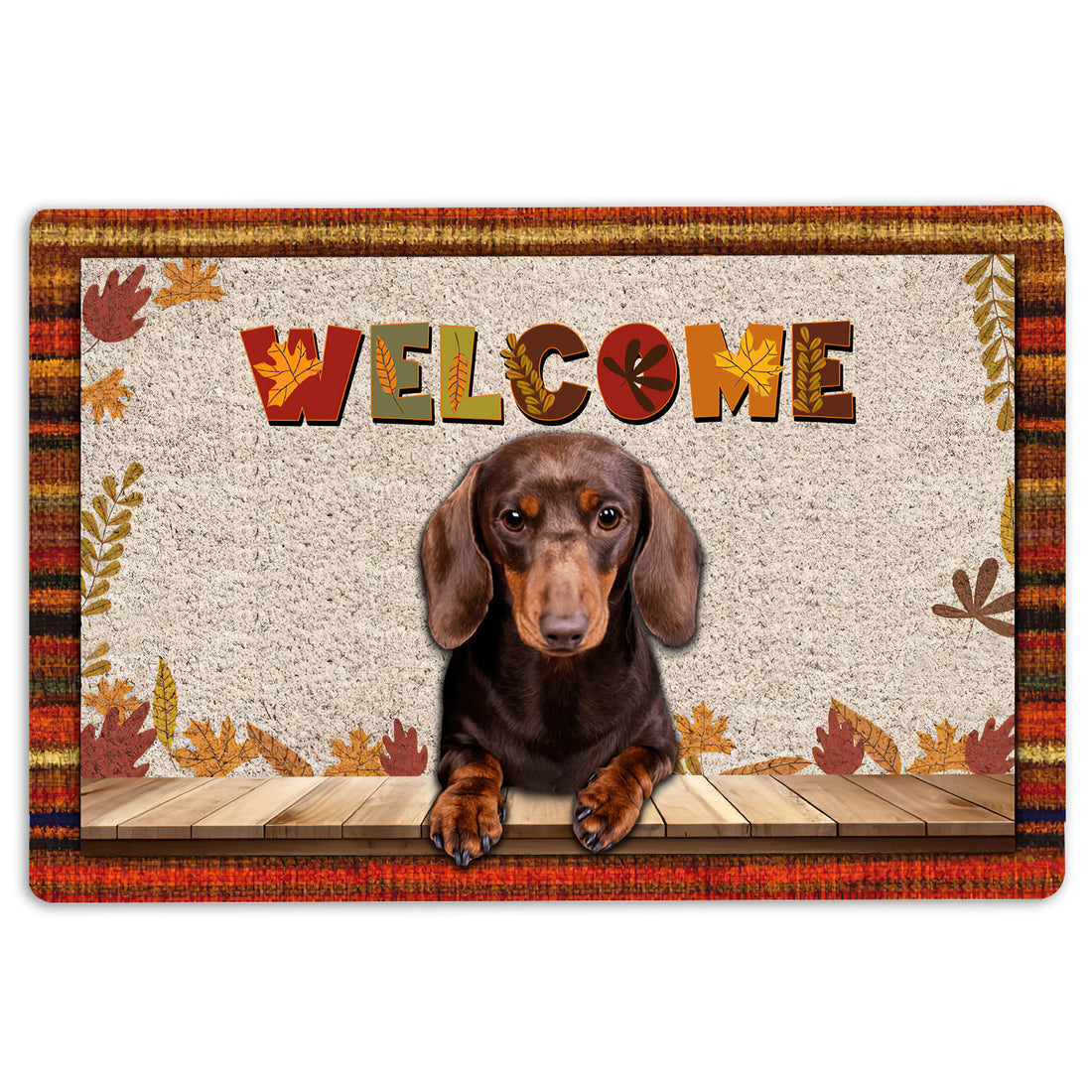 Ohaprints-Doormat-Outdoor-Indoor-Dachshund-Dog-Welcome-Fall-Autumn-Pumpkin-Spice-Maple-Leaf-Rubber-Door-Mat-1701-18'' x 30''