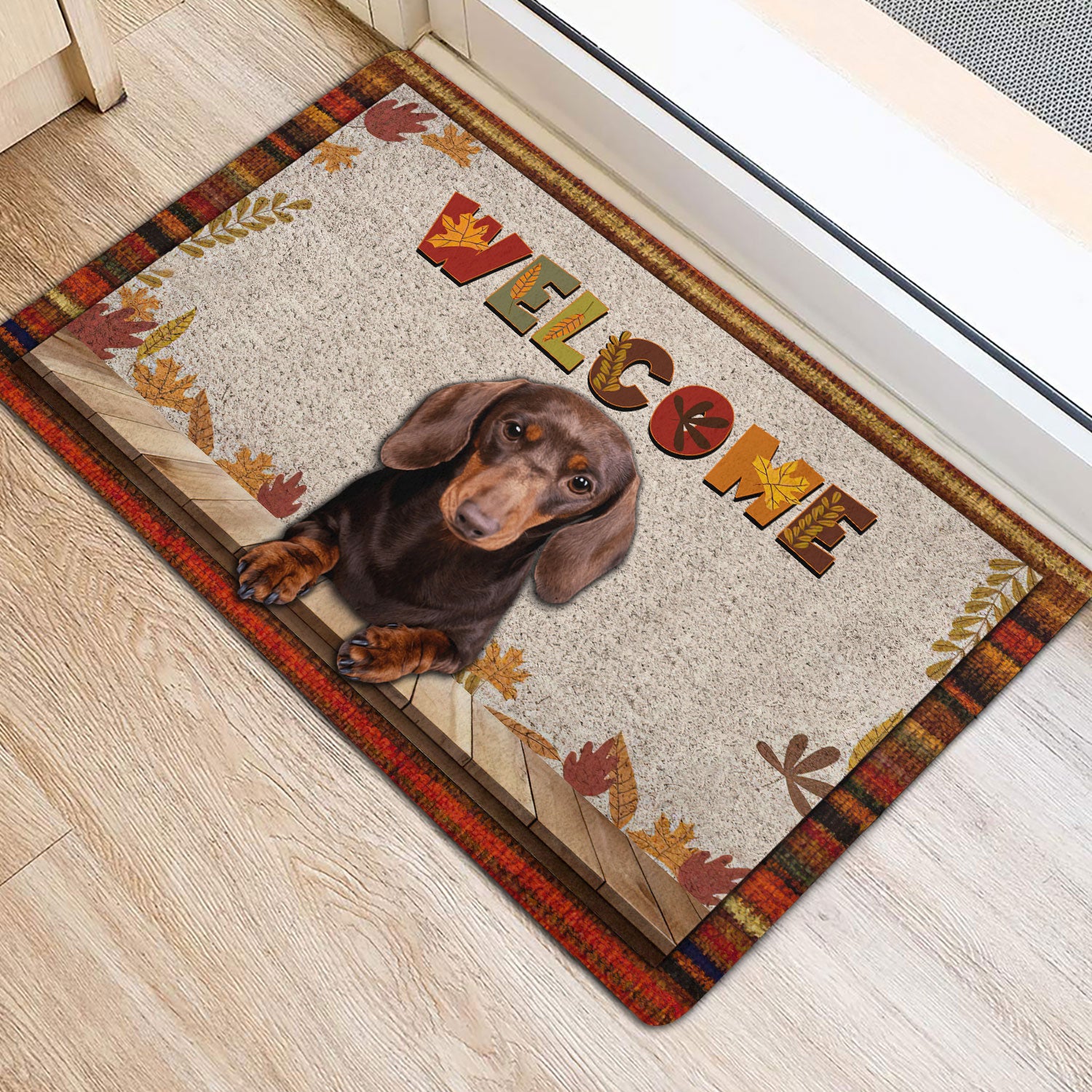 Ohaprints-Doormat-Outdoor-Indoor-Dachshund-Dog-Welcome-Fall-Autumn-Pumpkin-Spice-Maple-Leaf-Rubber-Door-Mat-1701-