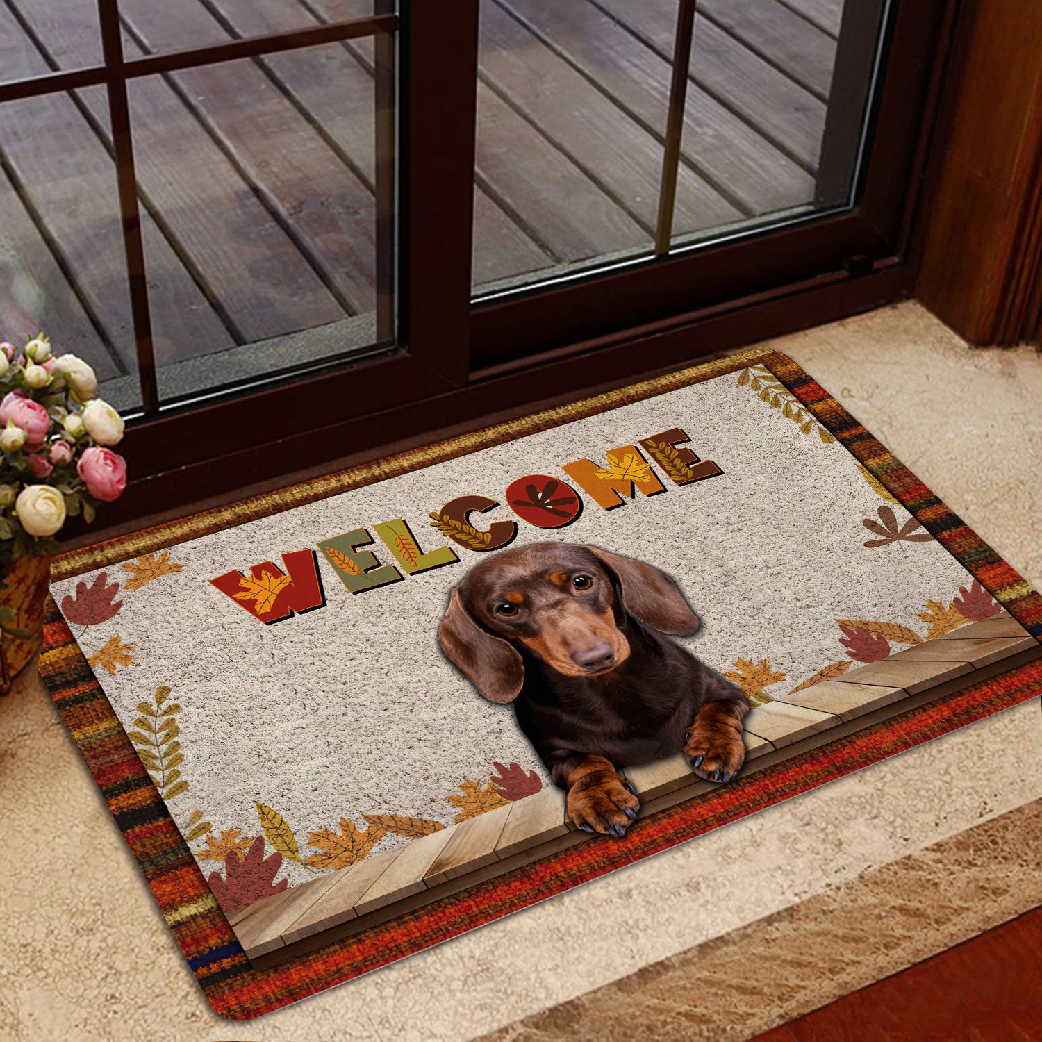 Ohaprints-Doormat-Outdoor-Indoor-Dachshund-Dog-Welcome-Fall-Autumn-Pumpkin-Spice-Maple-Leaf-Rubber-Door-Mat-1701-