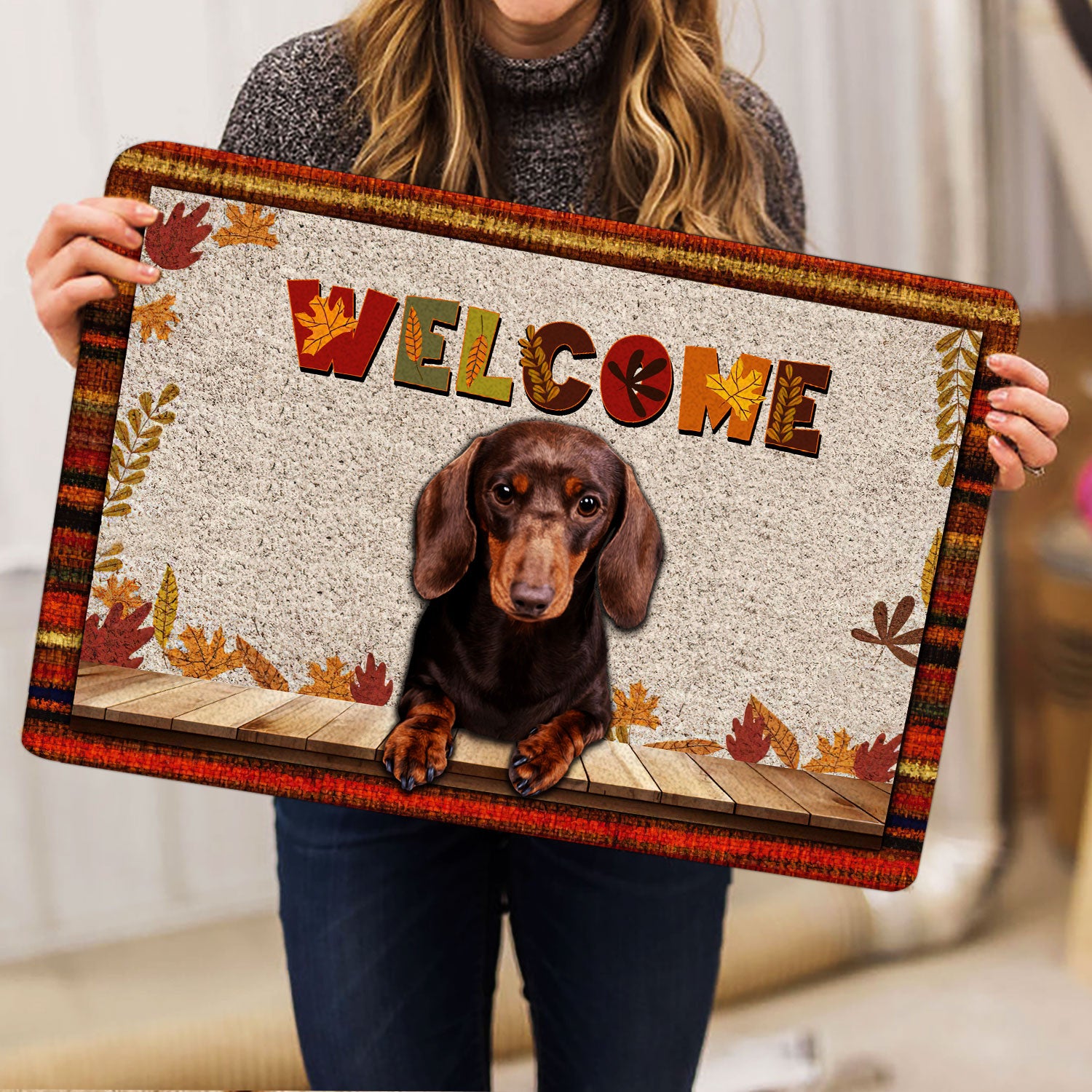 Ohaprints-Doormat-Outdoor-Indoor-Dachshund-Dog-Welcome-Fall-Autumn-Pumpkin-Spice-Maple-Leaf-Rubber-Door-Mat-1701-