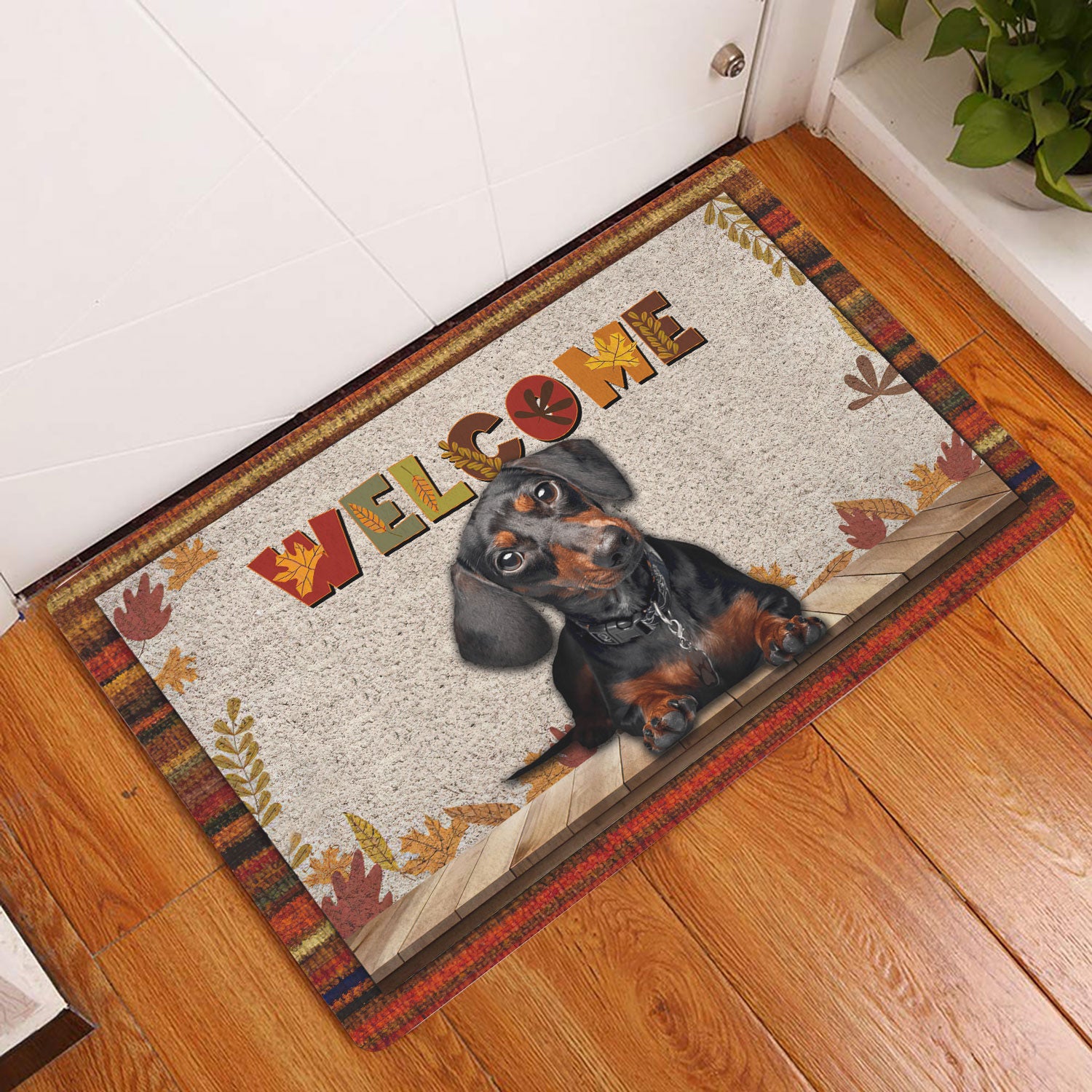 Ohaprints-Doormat-Outdoor-Indoor-Black-Tan-Dachshund-Welcome-Fall-Autumn-Pumpkin-Spice-Maple-Leaf-Rubber-Door-Mat-1702-