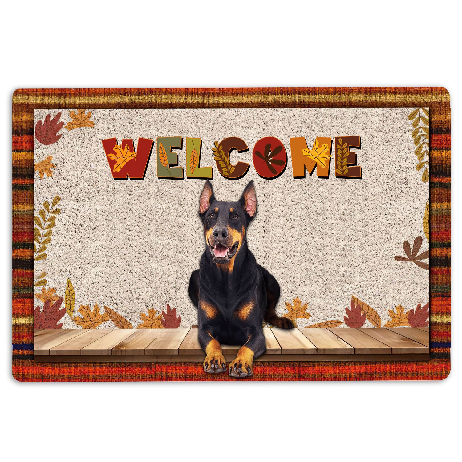 Ohaprints-Doormat-Outdoor-Indoor-Dobermann-Dog-Welcome-Fall-Autumn-Pumpkin-Spice-Maple-Leaf-Rubber-Door-Mat-1703-18'' x 30''