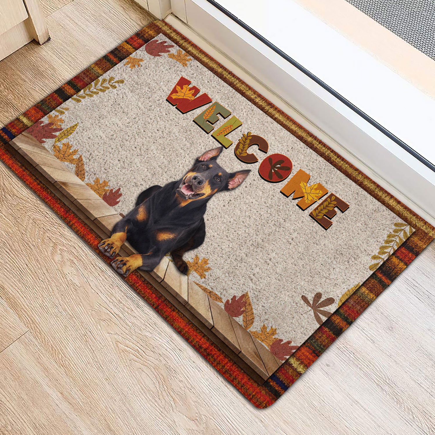 Ohaprints-Doormat-Outdoor-Indoor-Dobermann-Dog-Welcome-Fall-Autumn-Pumpkin-Spice-Maple-Leaf-Rubber-Door-Mat-1703-