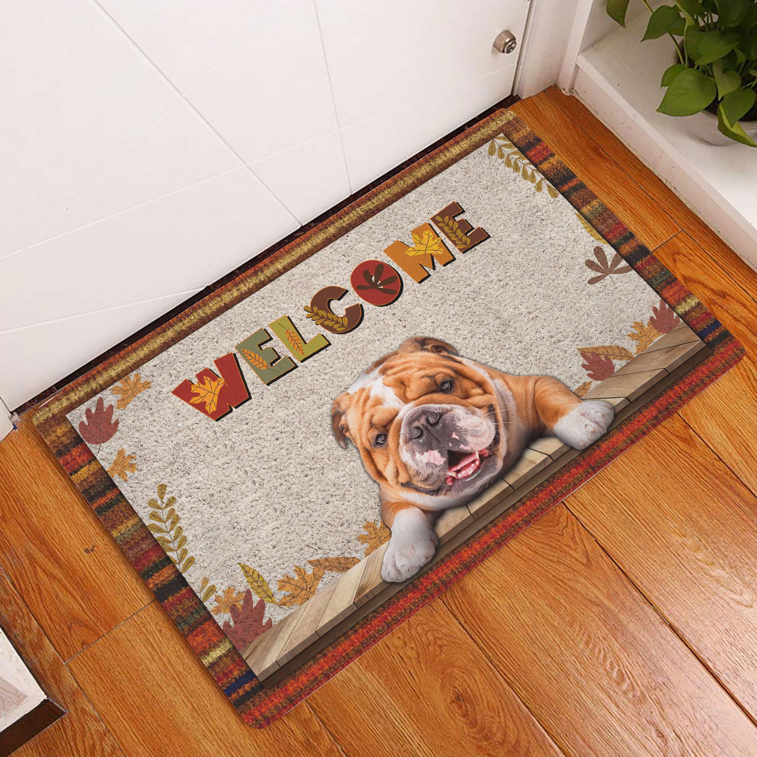 Ohaprints-Doormat-Outdoor-Indoor-English-Bulldog-Dog-Welcome-Fall-Autumn-Pumpkin-Spice-Maple-Leaf-Rubber-Door-Mat-1704-