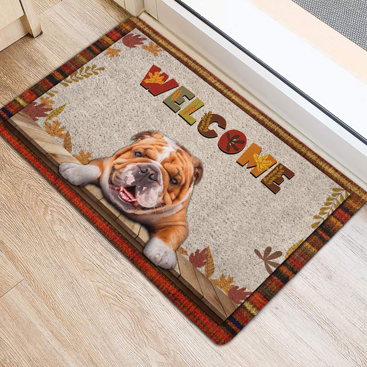 Ohaprints-Doormat-Outdoor-Indoor-English-Bulldog-Dog-Welcome-Fall-Autumn-Pumpkin-Spice-Maple-Leaf-Rubber-Door-Mat-1704-