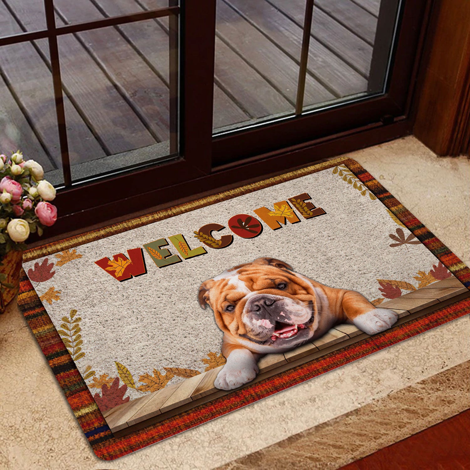 Ohaprints Doormat Outdoor Indoor English Bulldog Dog Welcome Fall