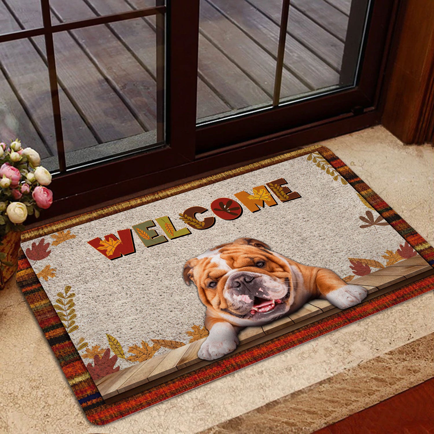 Ohaprints-Doormat-Outdoor-Indoor-English-Bulldog-Dog-Welcome-Fall-Autumn-Pumpkin-Spice-Maple-Leaf-Rubber-Door-Mat-1704-