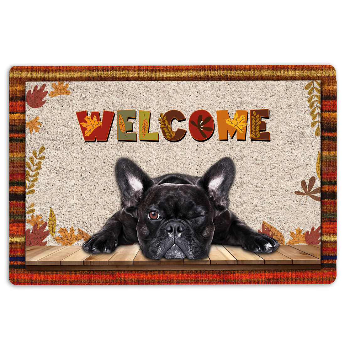 Ohaprints-Doormat-Outdoor-Indoor-French-Bulldog-Dog-Welcome-Fall-Autumn-Pumpkin-Spice-Maple-Leaf-Rubber-Door-Mat-1705-18'' x 30''