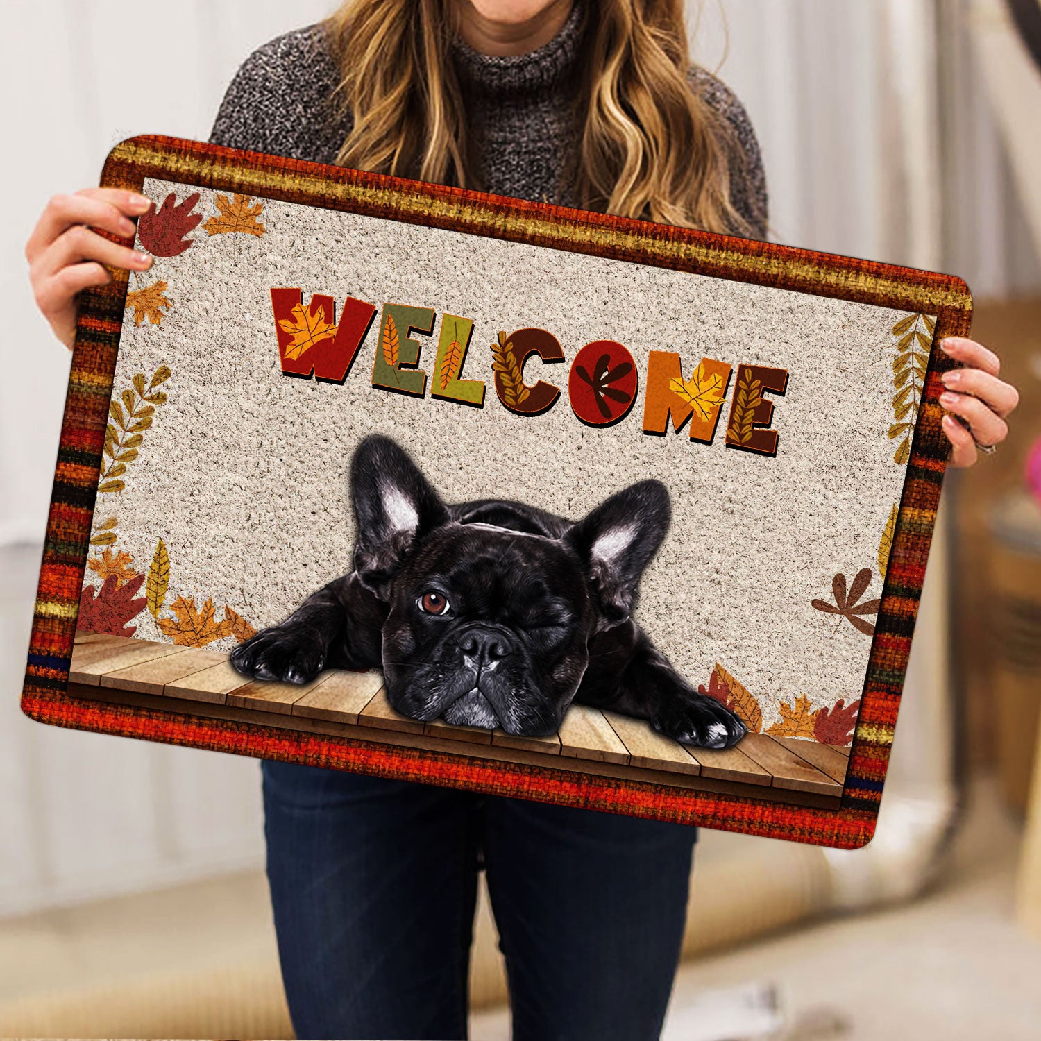 Ohaprints-Doormat-Outdoor-Indoor-French-Bulldog-Dog-Welcome-Fall-Autumn-Pumpkin-Spice-Maple-Leaf-Rubber-Door-Mat-1705-