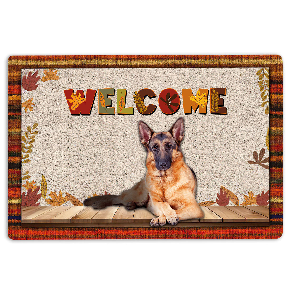 Ohaprints-Doormat-Outdoor-Indoor-German-Shepherd-Dog-Welcome-Fall-Autumn-Pumpkin-Spice-Maple-Leaf-Rubber-Door-Mat-1706-18'' x 30''