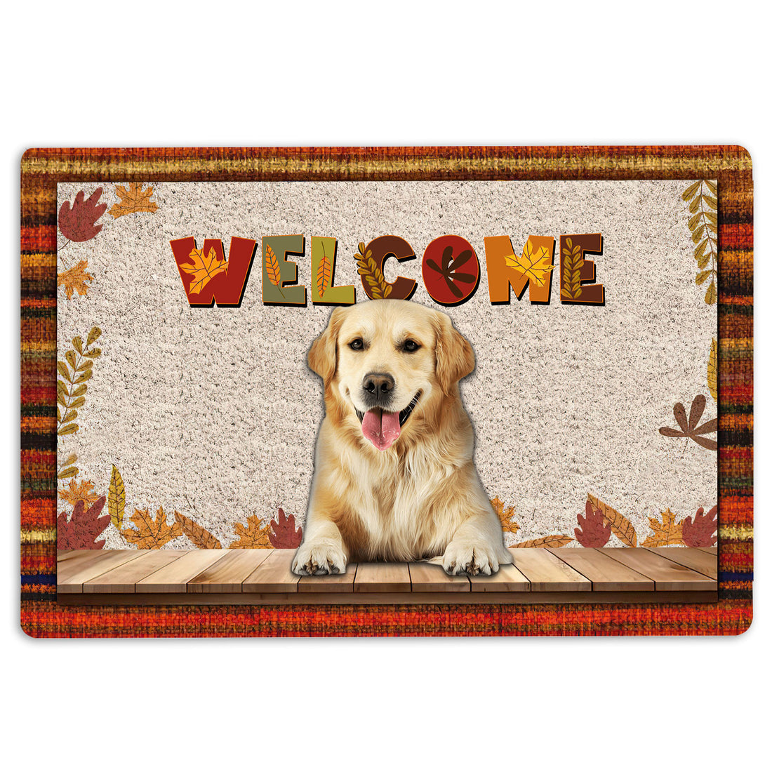 Ohaprints-Doormat-Outdoor-Indoor-Golden-Retriever-Welcome-Fall-Autumn-Pumpkin-Spice-Maple-Leaf-Rubber-Door-Mat-1707-18'' x 30''