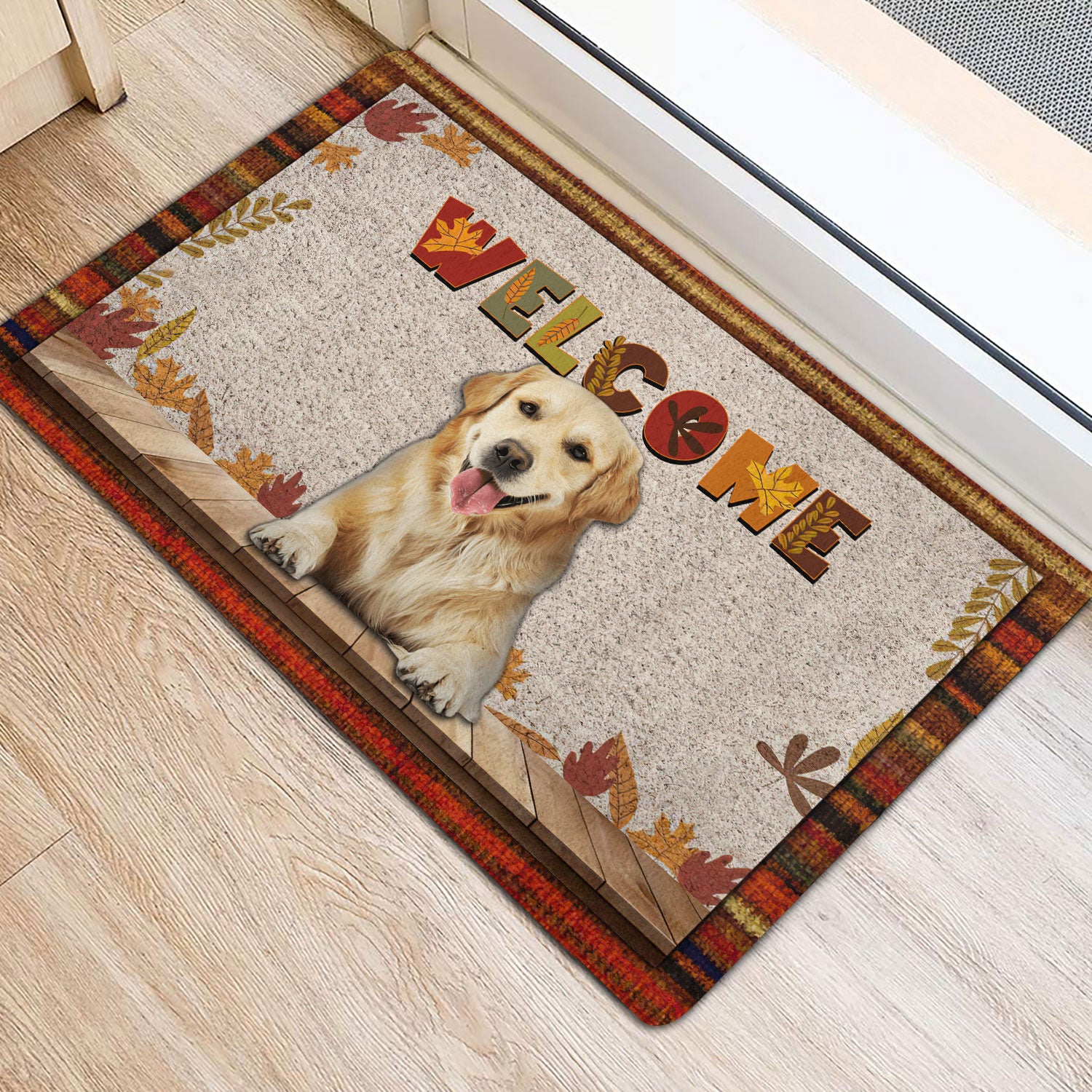 Ohaprints-Doormat-Outdoor-Indoor-Golden-Retriever-Welcome-Fall-Autumn-Pumpkin-Spice-Maple-Leaf-Rubber-Door-Mat-1707-