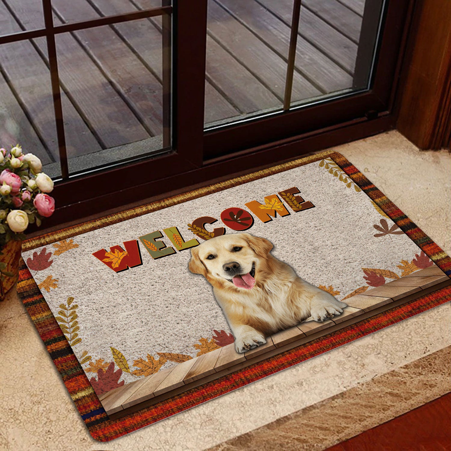 Ohaprints-Doormat-Outdoor-Indoor-Golden-Retriever-Welcome-Fall-Autumn-Pumpkin-Spice-Maple-Leaf-Rubber-Door-Mat-1707-