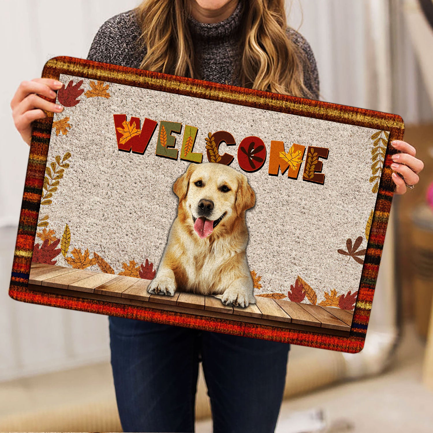 Ohaprints-Doormat-Outdoor-Indoor-Golden-Retriever-Welcome-Fall-Autumn-Pumpkin-Spice-Maple-Leaf-Rubber-Door-Mat-1707-