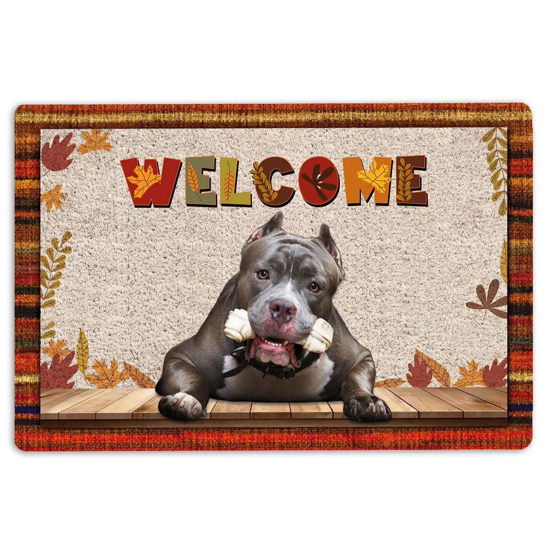 Ohaprints-Doormat-Outdoor-Indoor-Pitbull-Dog-Welcome-Fall-Autumn-Pumpkin-Spice-Maple-Leaf-Rubber-Door-Mat-1709-18'' x 30''