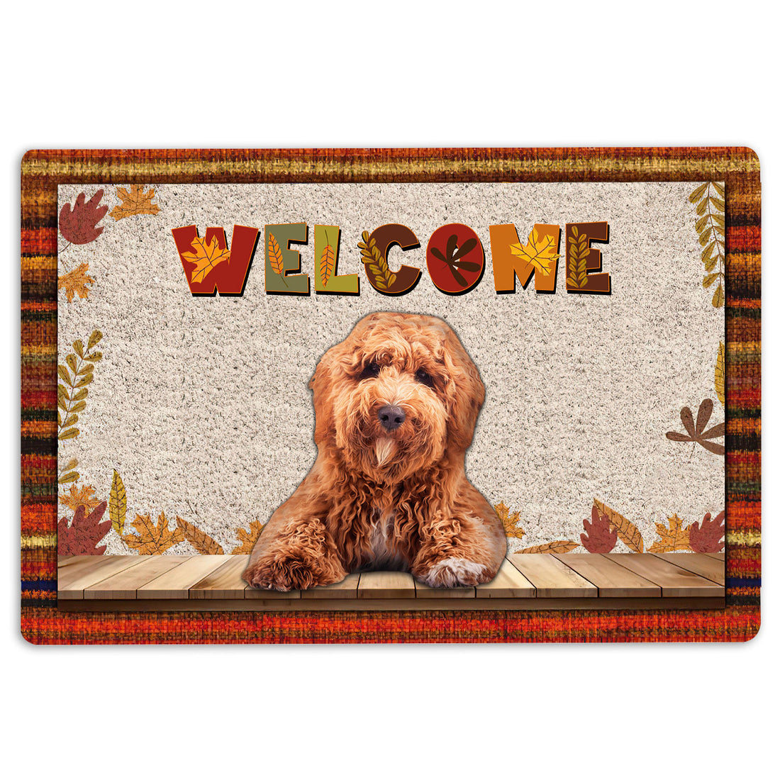 Ohaprints-Doormat-Outdoor-Indoor-Poodle-Dog-Welcome-Fall-Autumn-Pumpkin-Spice-Maple-Leaf-Rubber-Door-Mat-1710-18'' x 30''