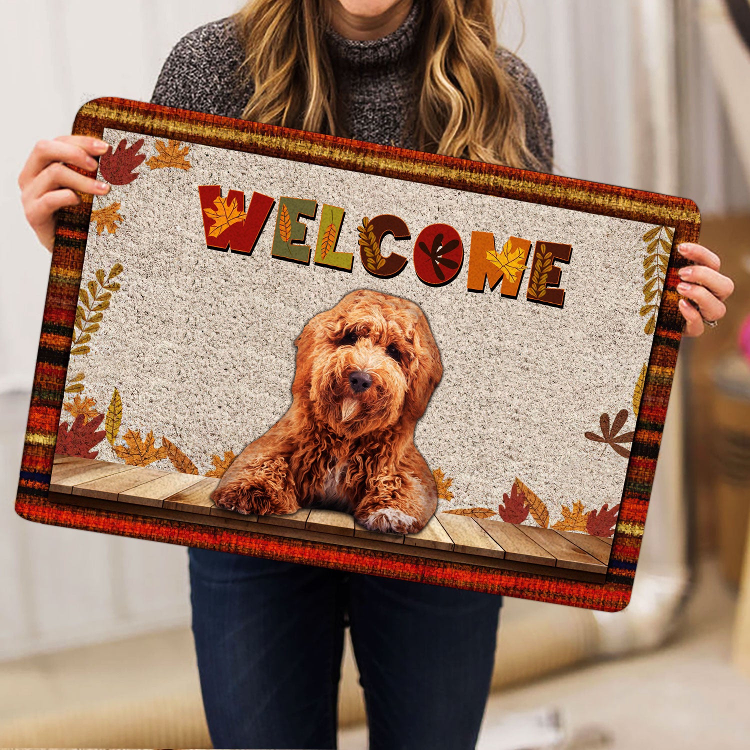 Ohaprints-Doormat-Outdoor-Indoor-Poodle-Dog-Welcome-Fall-Autumn-Pumpkin-Spice-Maple-Leaf-Rubber-Door-Mat-1710-