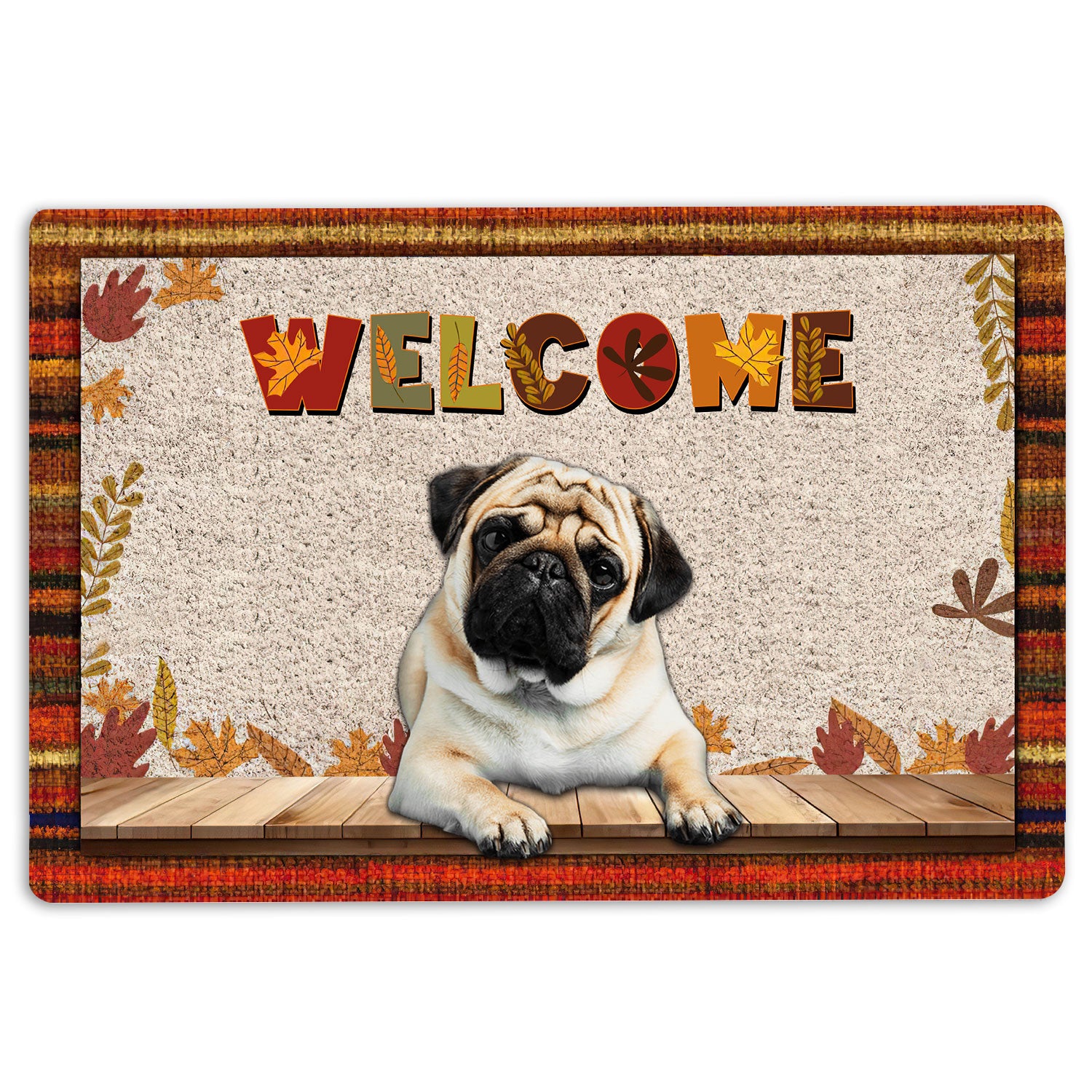 Ohaprints-Doormat-Outdoor-Indoor-Pug-Dog-Welcome-Fall-Autumn-Pumpkin-Spice-Maple-Leaf-Rubber-Door-Mat-1711-18'' x 30''