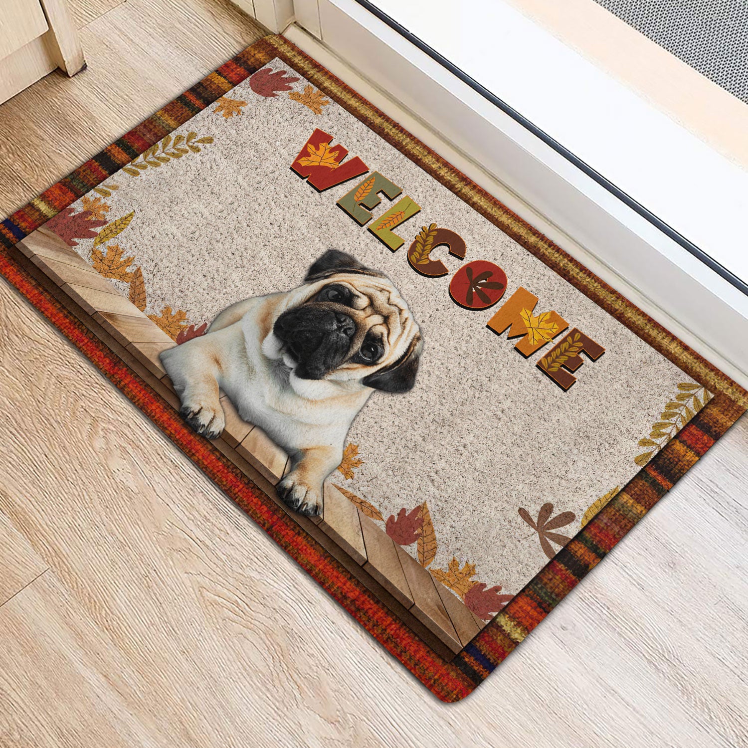 Ohaprints-Doormat-Outdoor-Indoor-Pug-Dog-Welcome-Fall-Autumn-Pumpkin-Spice-Maple-Leaf-Rubber-Door-Mat-1711-