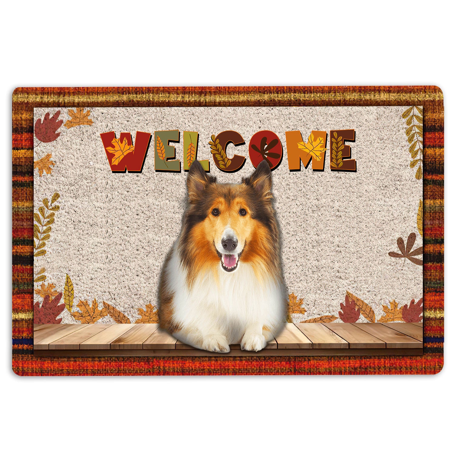 Ohaprints-Doormat-Outdoor-Indoor-Rough-Collie-Dog-Welcome-Fall-Autumn-Pumpkin-Spice-Maple-Leaf-Rubber-Door-Mat-1713-18'' x 30''