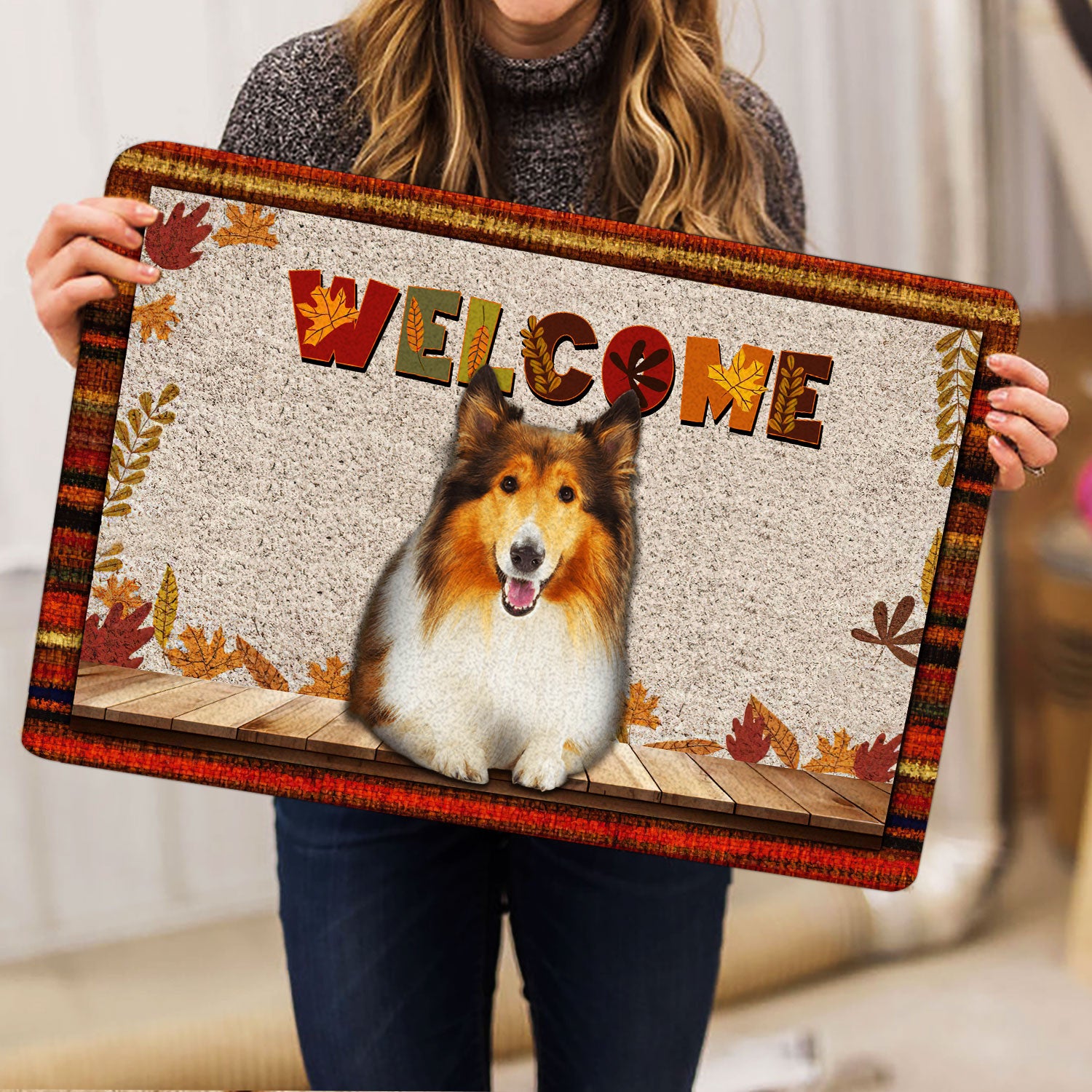 Ohaprints-Doormat-Outdoor-Indoor-Rough-Collie-Dog-Welcome-Fall-Autumn-Pumpkin-Spice-Maple-Leaf-Rubber-Door-Mat-1713-