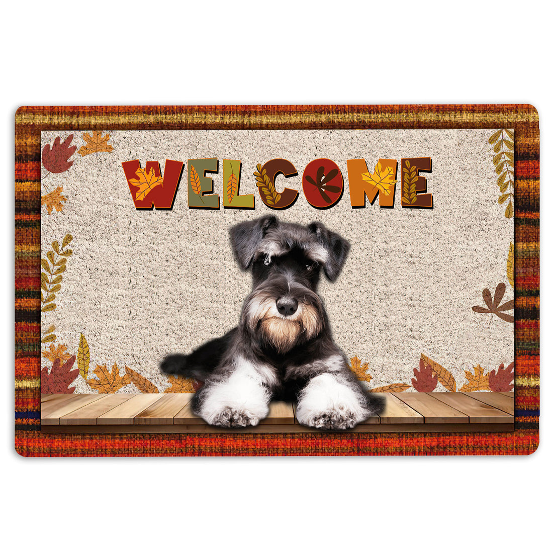 Ohaprints-Doormat-Outdoor-Indoor-Schnauzer-Dog-Welcome-Fall-Autumn-Pumpkin-Spice-Maple-Leaf-Rubber-Door-Mat-1714-18'' x 30''