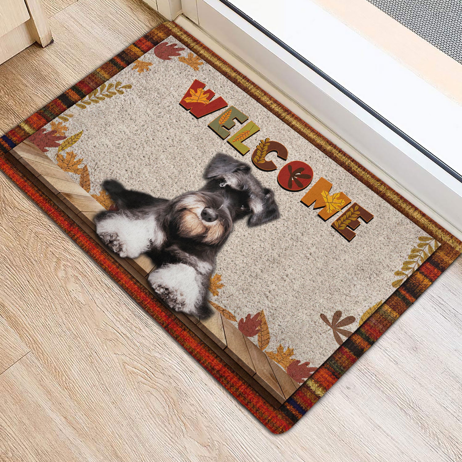 Ohaprints-Doormat-Outdoor-Indoor-Schnauzer-Dog-Welcome-Fall-Autumn-Pumpkin-Spice-Maple-Leaf-Rubber-Door-Mat-1714-