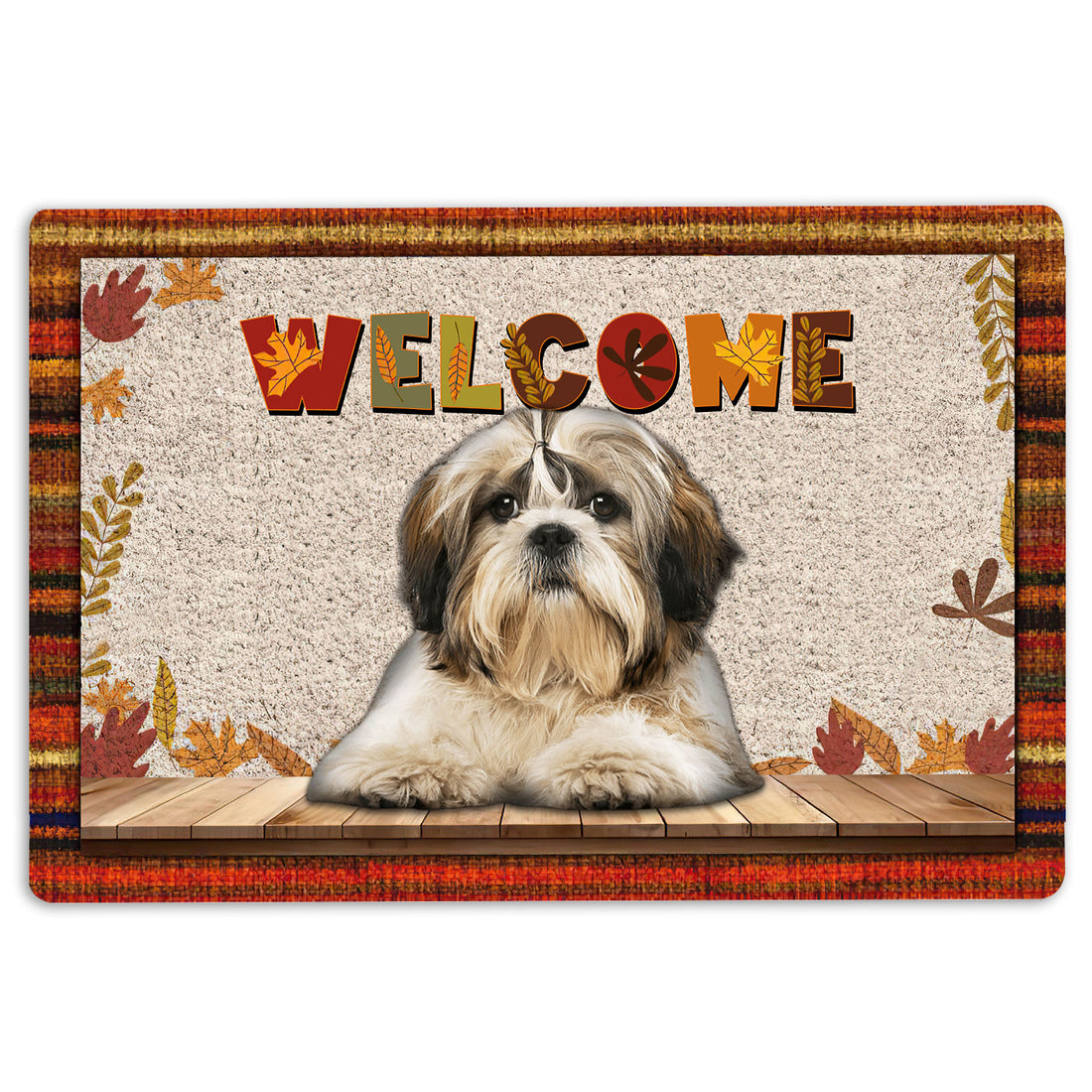 Ohaprints-Doormat-Outdoor-Indoor-Shih-Tzu-Shitzu-Dog-Welcome-Fall-Autumn-Pumpkin-Spice-Maple-Leaf-Rubber-Door-Mat-1715-18'' x 30''