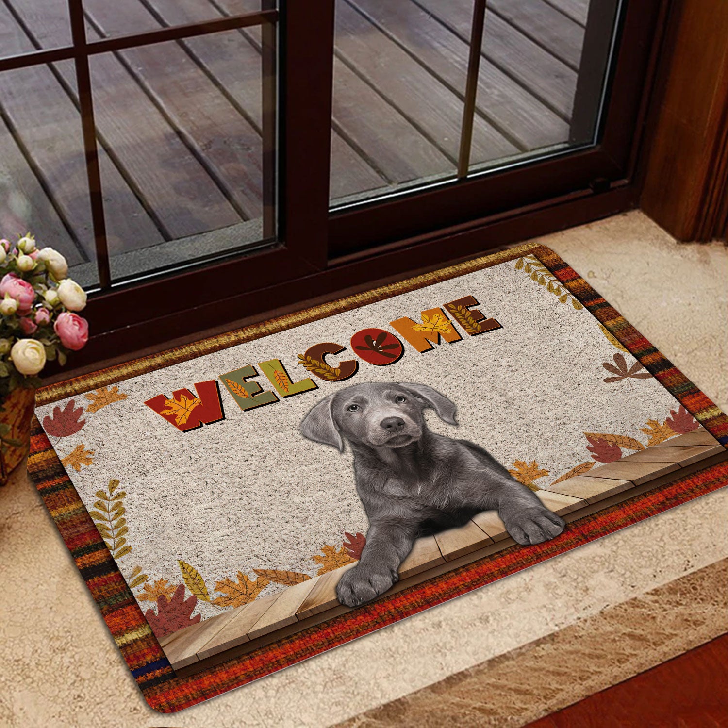 Ohaprints-Doormat-Outdoor-Indoor-Silver-Labrador-Dog-Welcome-Fall-Autumn-Pumpkin-Spice-Maple-Leaf-Rubber-Door-Mat-1716-