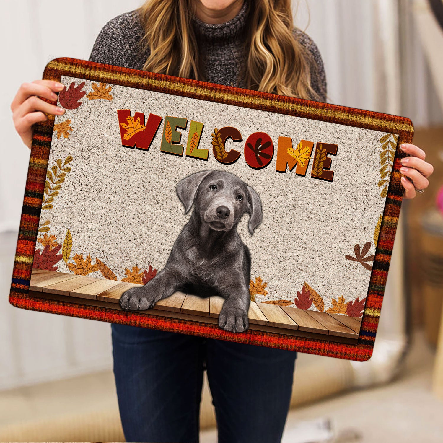 Ohaprints-Doormat-Outdoor-Indoor-Silver-Labrador-Dog-Welcome-Fall-Autumn-Pumpkin-Spice-Maple-Leaf-Rubber-Door-Mat-1716-