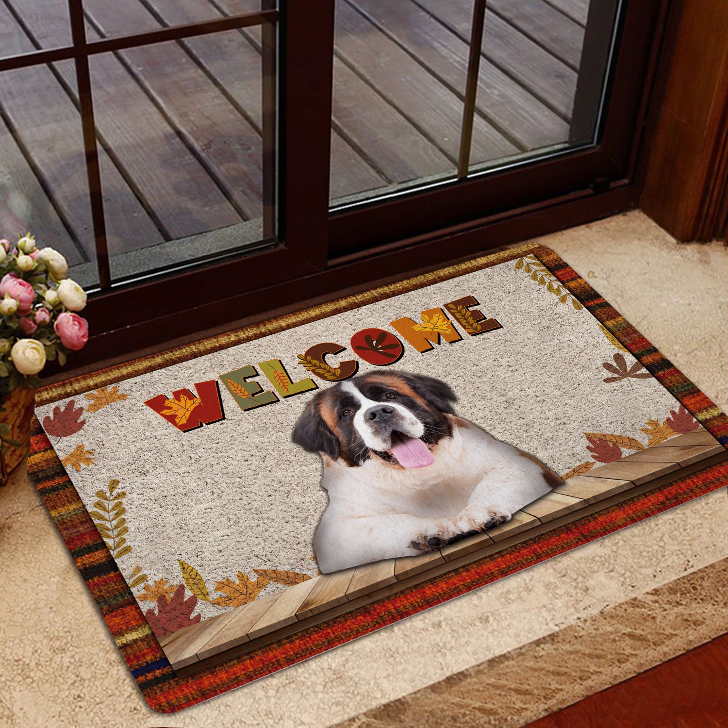 Ohaprints-Doormat-Outdoor-Indoor-Saint-Bernard-Dog-Welcome-Fall-Autumn-Pumpkin-Spice-Maple-Leaf-Rubber-Door-Mat-1717-