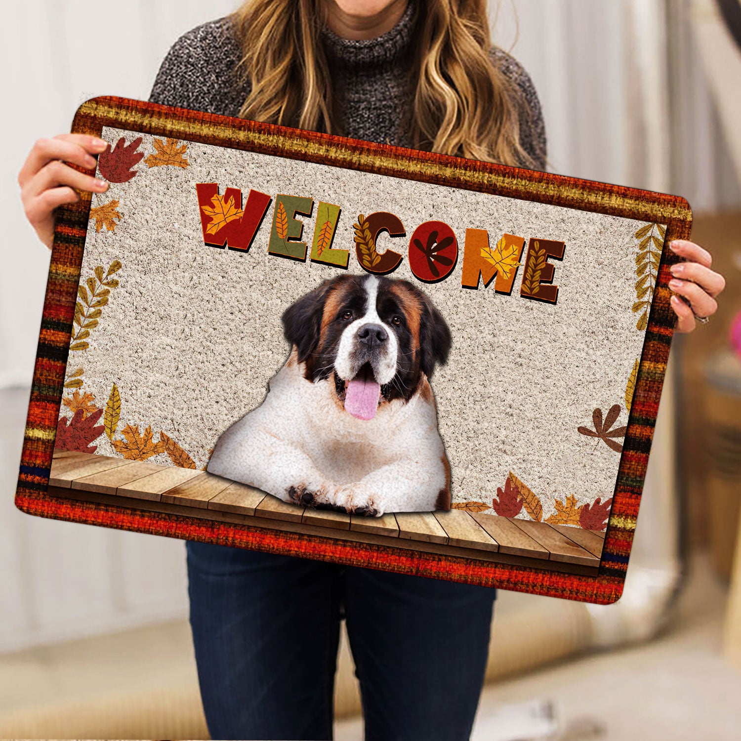 Ohaprints-Doormat-Outdoor-Indoor-Saint-Bernard-Dog-Welcome-Fall-Autumn-Pumpkin-Spice-Maple-Leaf-Rubber-Door-Mat-1717-