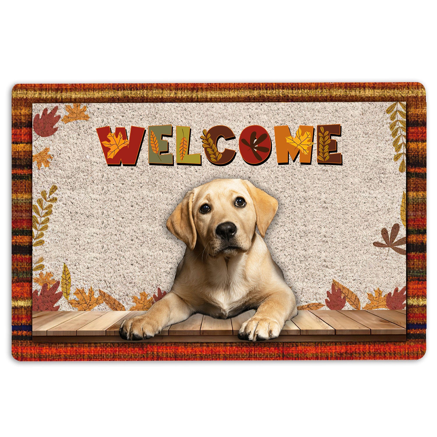 Ohaprints-Doormat-Outdoor-Indoor-Yellow-Labrador-Dog-Welcome-Fall-Autumn-Pumpkin-Spice-Maple-Leaf-Rubber-Door-Mat-1718-18'' x 30''