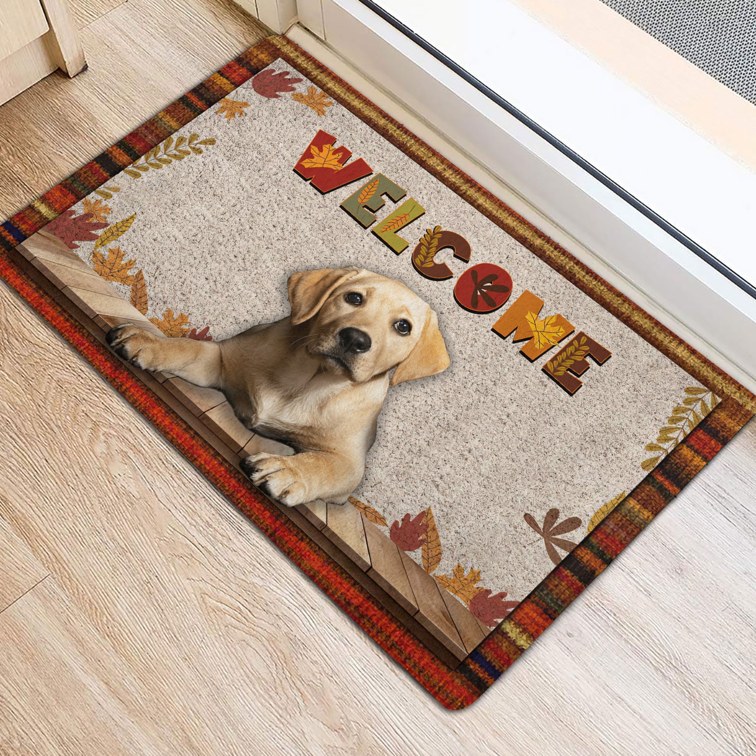 Ohaprints-Doormat-Outdoor-Indoor-Yellow-Labrador-Dog-Welcome-Fall-Autumn-Pumpkin-Spice-Maple-Leaf-Rubber-Door-Mat-1718-