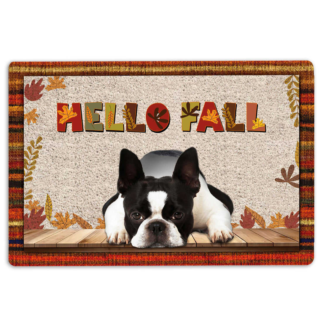 Ohaprints-Doormat-Outdoor-Indoor-Boston-Terrier-Dog-Hello-Fall-Pumpkin-Spice-Maple-Leaf-Autumn-Rubber-Door-Mat-1725-18'' x 30''