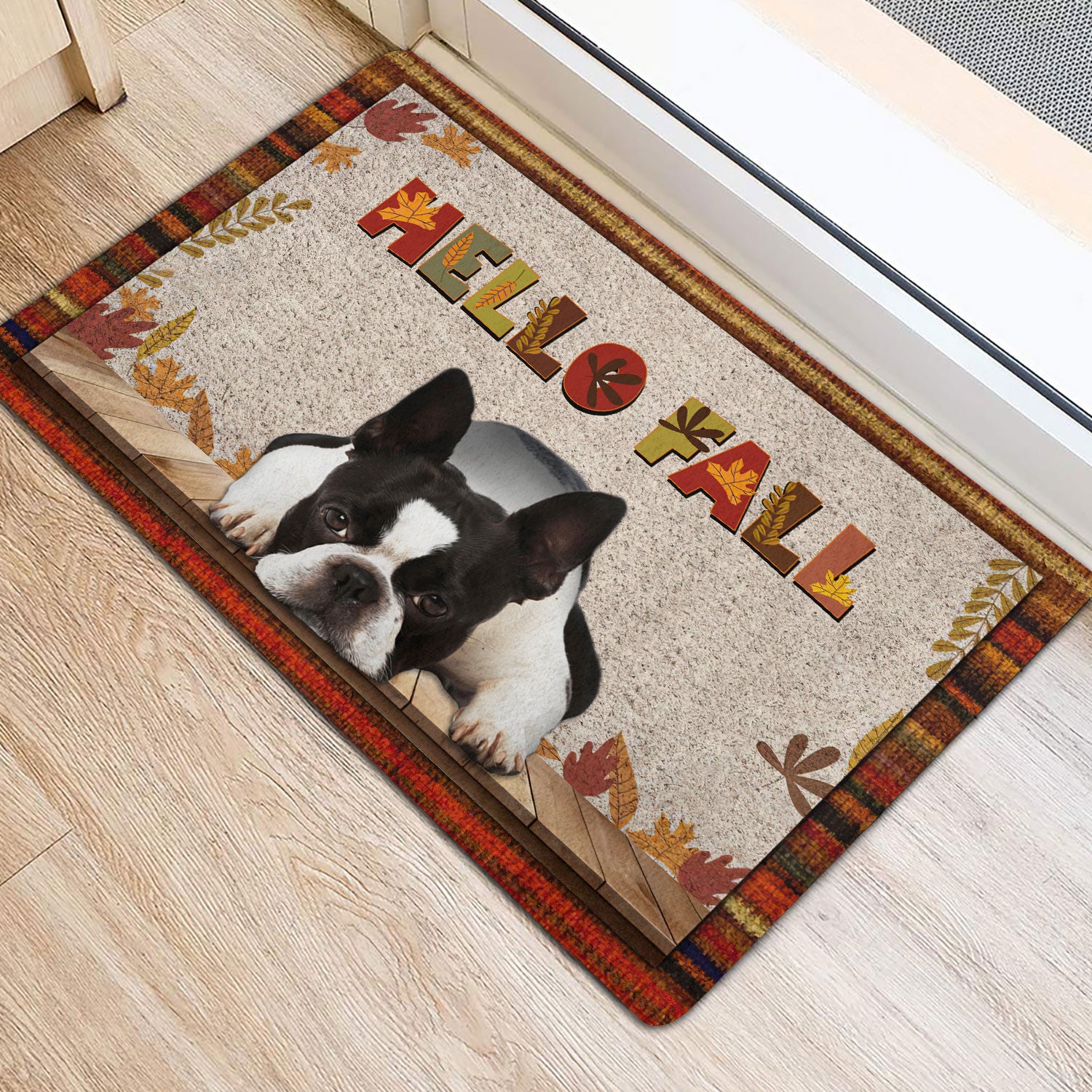 Hello Autumn Welcome Doormat, Fall Leaves Themed Door Mat, Autumn