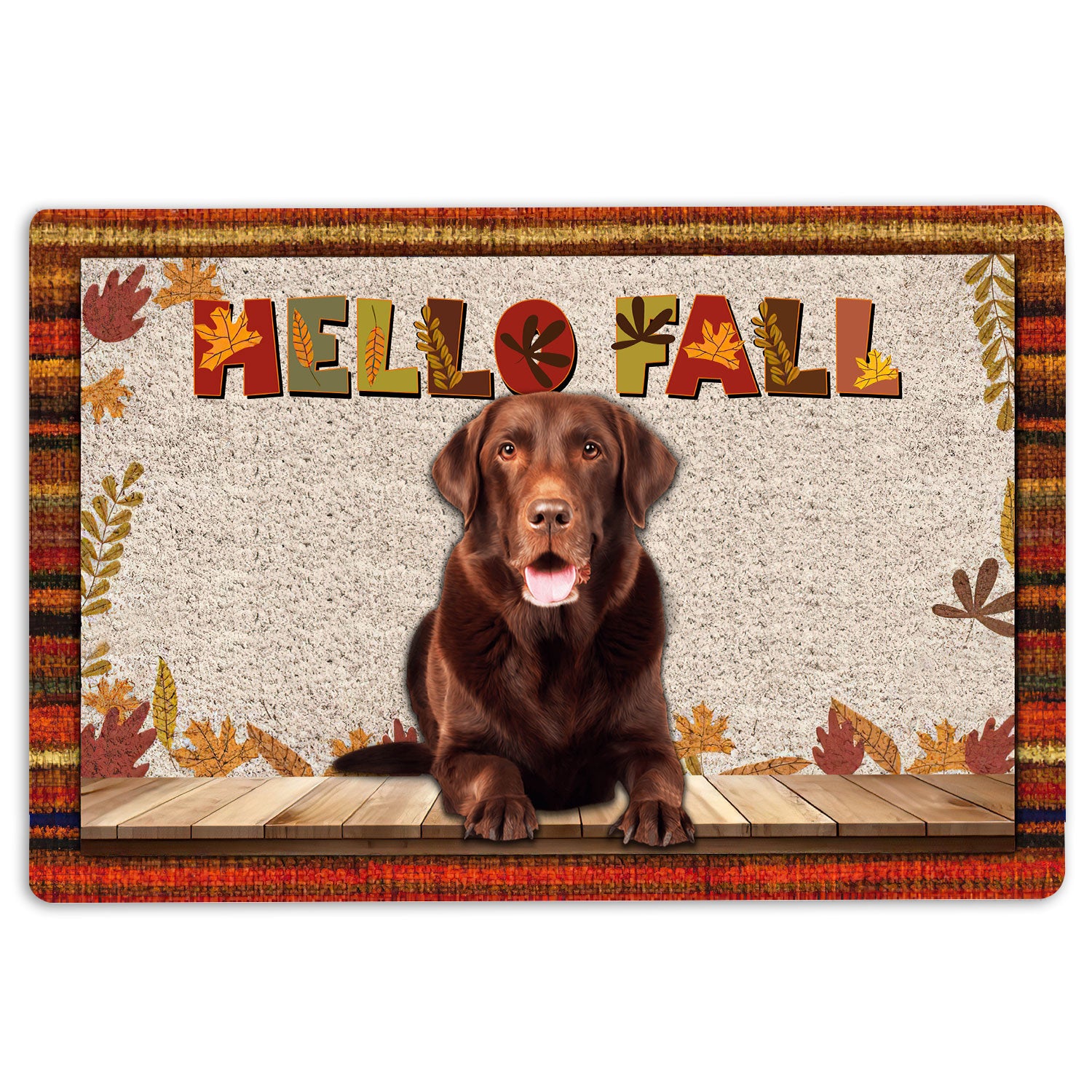 Ohaprints-Doormat-Outdoor-Indoor-Chocolate-Labrador-Hello-Fall-Pumpkin-Spice-Maple-Leaf-Autumn-Rubber-Door-Mat-1728-18'' x 30''