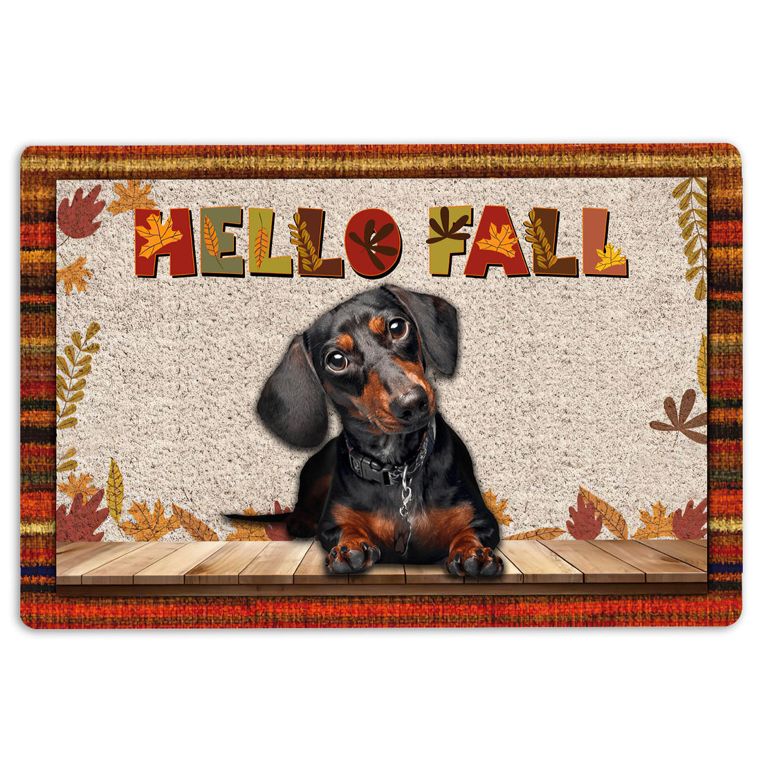 Ohaprints-Doormat-Outdoor-Indoor-Black-Tan-Dachshund-Hello-Fall-Pumpkin-Spice-Maple-Leaf-Autumn-Rubber-Door-Mat-1731-18'' x 30''