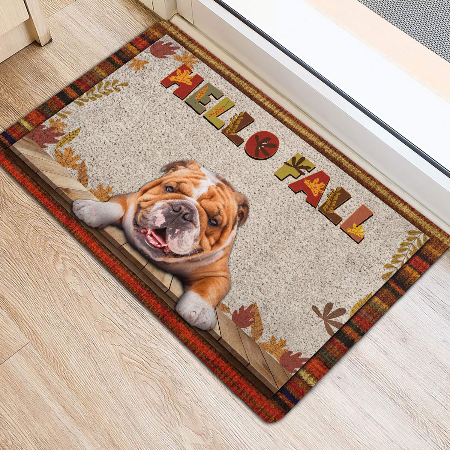 Ohaprints-Doormat-Outdoor-Indoor-English-Bulldog-Dog-Hello-Fall-Pumpkin-Spice-Maple-Leaf-Autumn-Rubber-Door-Mat-1733-