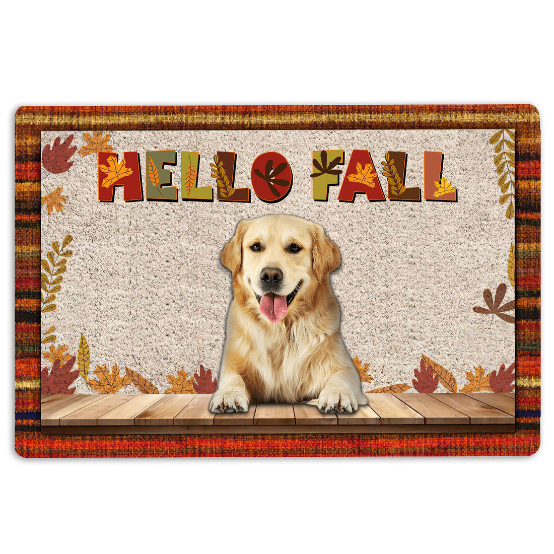 Ohaprints-Doormat-Outdoor-Indoor-Golden-Retriever-Dog-Hello-Fall-Pumpkin-Spice-Maple-Leaf-Autumn-Rubber-Door-Mat-1736-18'' x 30''