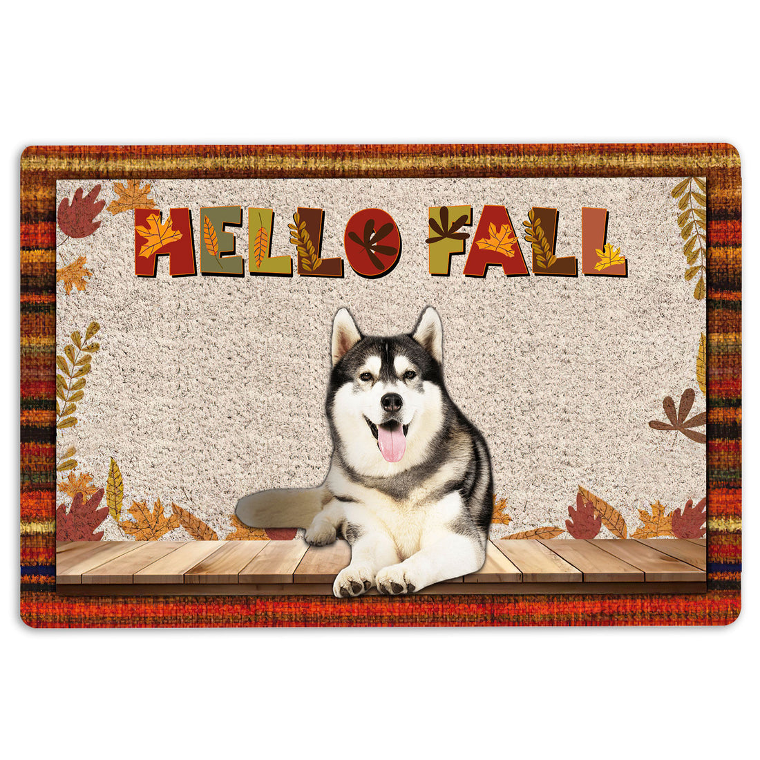 Ohaprints-Doormat-Outdoor-Indoor-Siberian-Husky-Dog-Hello-Fall-Pumpkin-Spice-Maple-Leaf-Autumn-Rubber-Door-Mat-1737-18'' x 30''