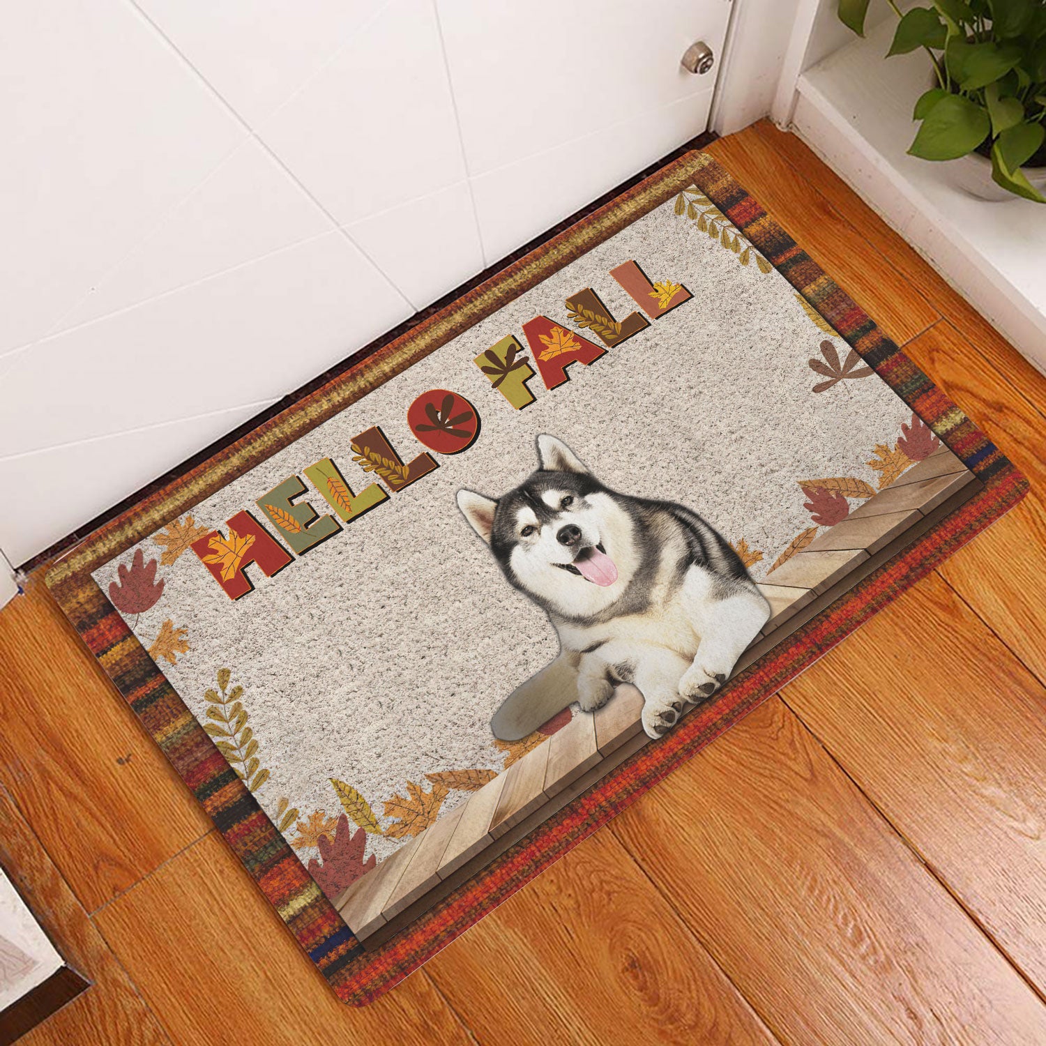 Ohaprints-Doormat-Outdoor-Indoor-Siberian-Husky-Dog-Hello-Fall-Pumpkin-Spice-Maple-Leaf-Autumn-Rubber-Door-Mat-1737-