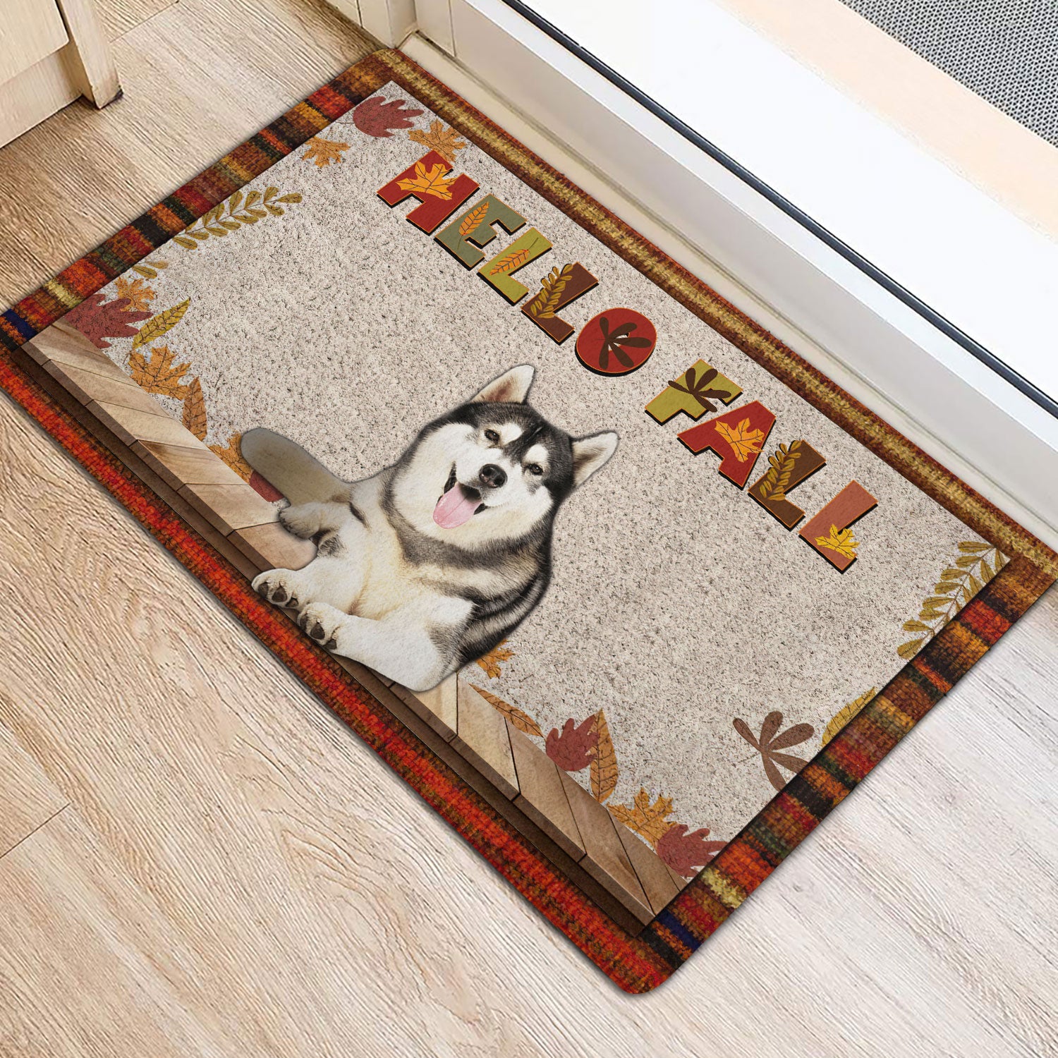 Ohaprints-Doormat-Outdoor-Indoor-Siberian-Husky-Dog-Hello-Fall-Pumpkin-Spice-Maple-Leaf-Autumn-Rubber-Door-Mat-1737-