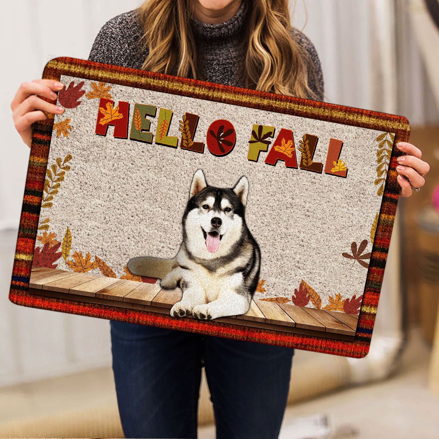 Ohaprints-Doormat-Outdoor-Indoor-Siberian-Husky-Dog-Hello-Fall-Pumpkin-Spice-Maple-Leaf-Autumn-Rubber-Door-Mat-1737-