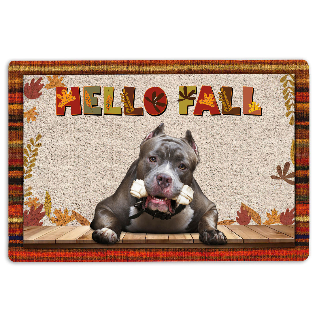 Ohaprints-Doormat-Outdoor-Indoor-Pitbull-Dog-Hello-Fall-Pumpkin-Spice-Maple-Leaf-Autumn-Rubber-Door-Mat-1738-18'' x 30''