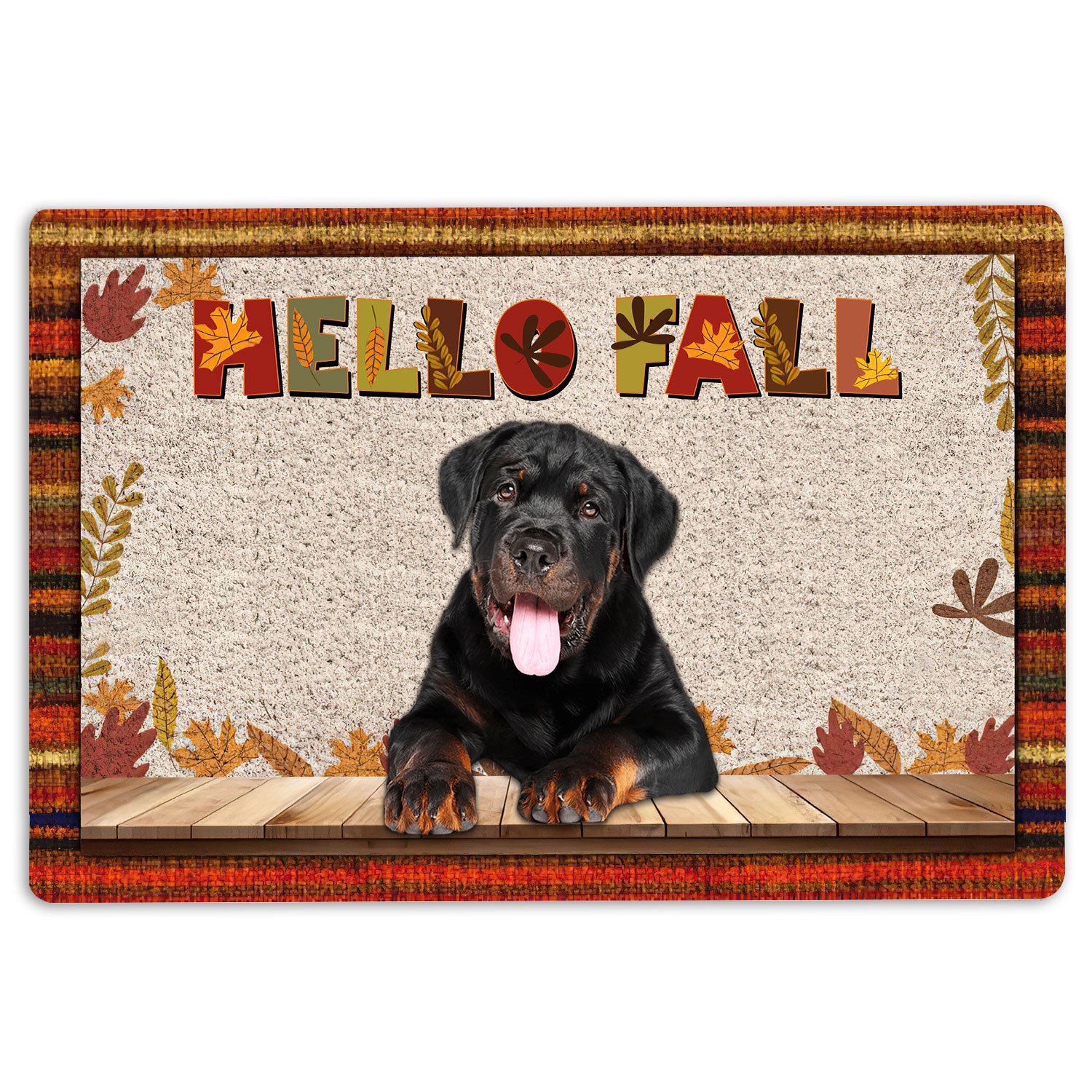 Ohaprints-Doormat-Outdoor-Indoor-Rottweiler-Dog-Hello-Fall-Pumpkin-Spice-Maple-Leaf-Autumn-Rubber-Door-Mat-1741-18'' x 30''