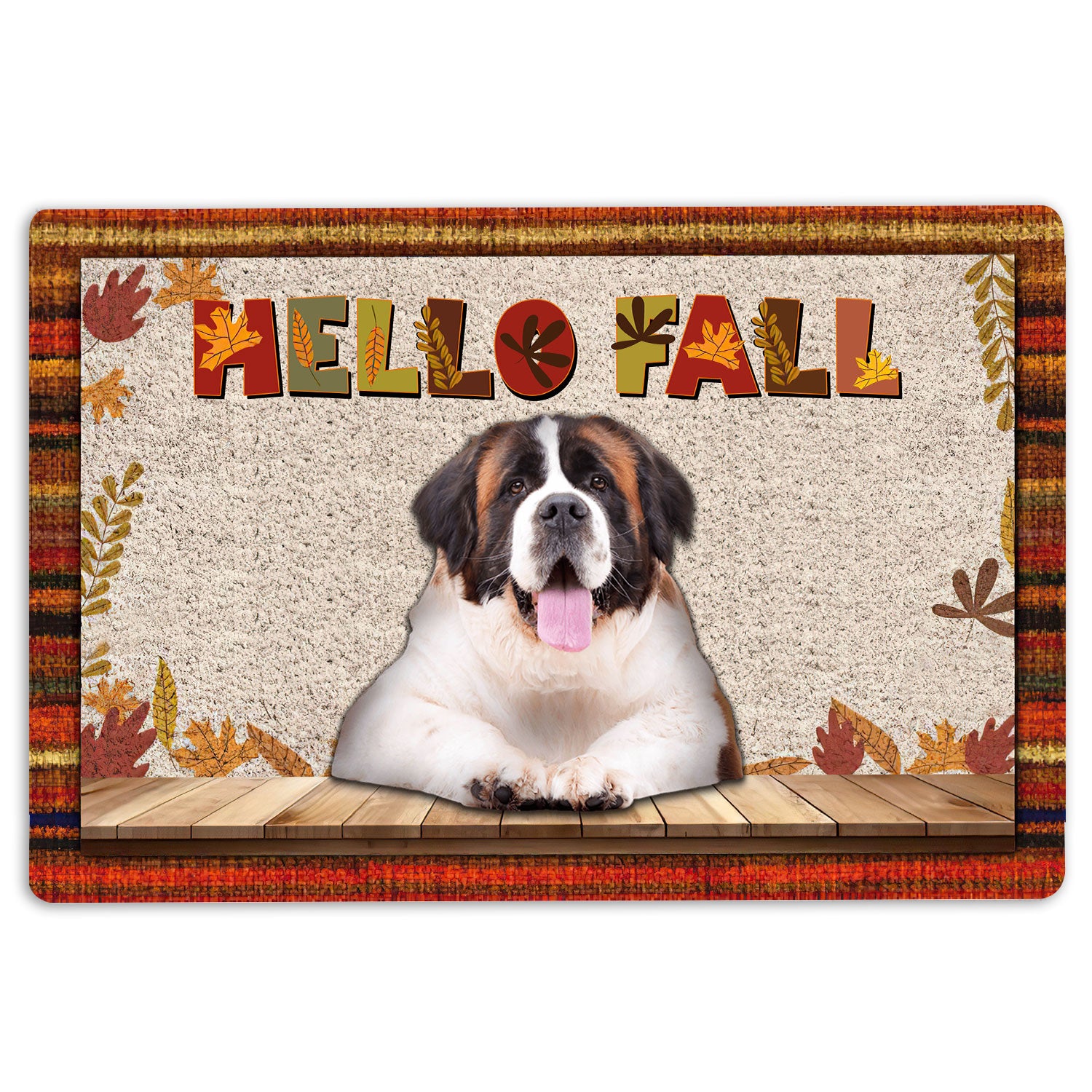 Ohaprints-Doormat-Outdoor-Indoor-Saint-Bernard-Dog-Hello-Fall-Pumpkin-Spice-Maple-Leaf-Autumn-Rubber-Door-Mat-1746-18'' x 30''