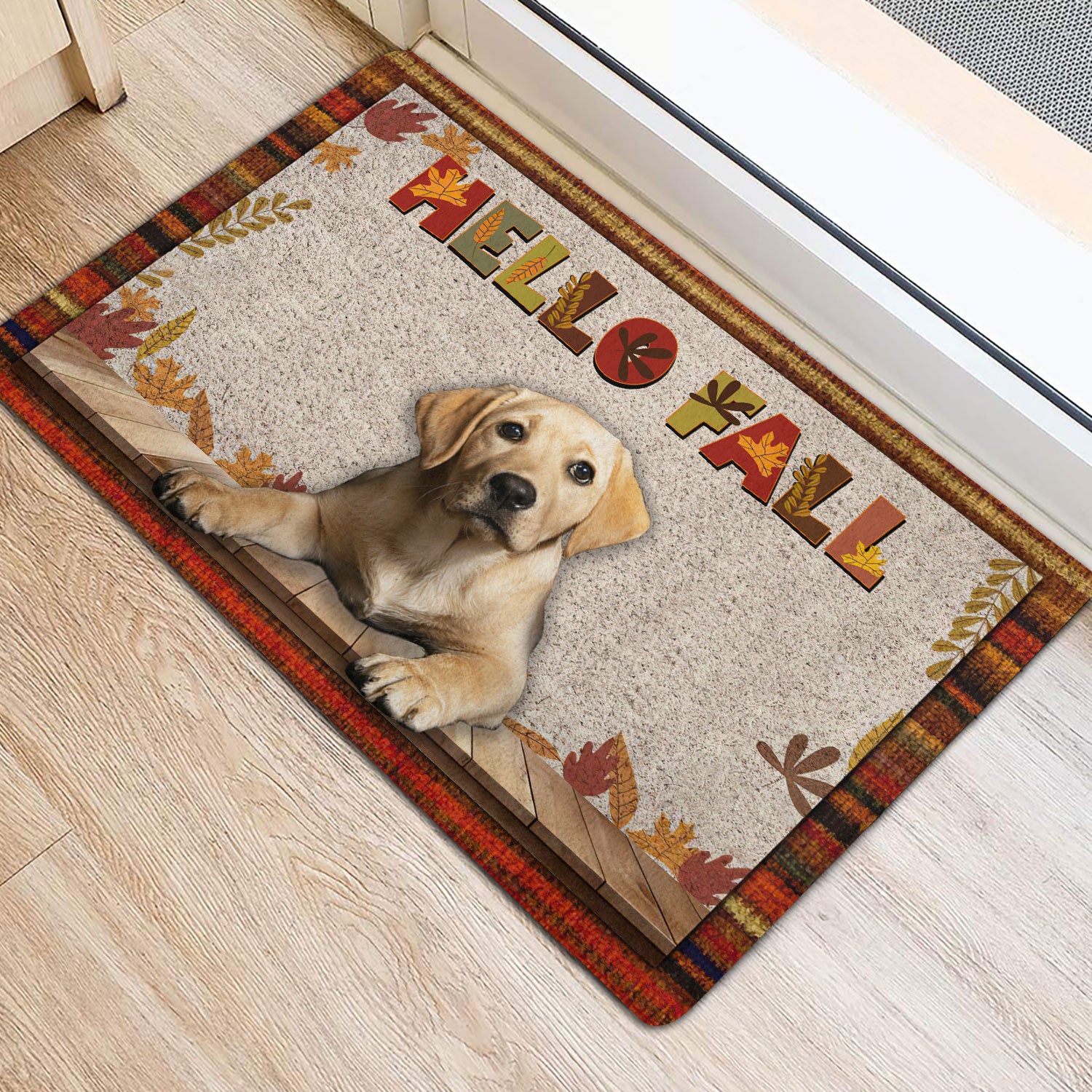 Ohaprints-Doormat-Outdoor-Indoor-Yellow-Labrador-Dog-Hello-Fall-Pumpkin-Spice-Maple-Leaf-Autumn-Rubber-Door-Mat-1747-