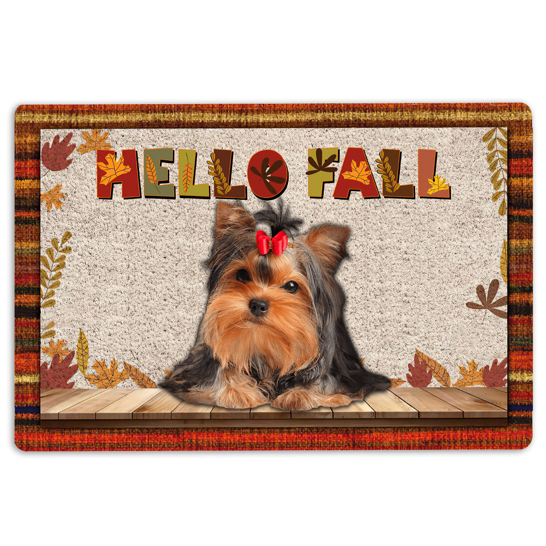 Ohaprints-Doormat-Outdoor-Indoor-Yorkshire-Terrier-Dog-Hello-Fall-Pumpkin-Spice-Maple-Leaf-Autumn-Rubber-Door-Mat-1748-18'' x 30''